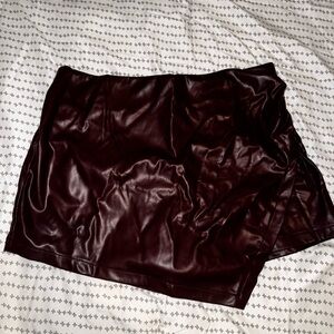 Dark Brown Faux Leather Skirt with shorts
